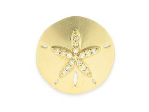 small round matte gold sand dollar pendant with a star of diamonds in the center