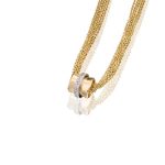 18k yellow gold, 9mm wide bead with revolving platinum orbit band with .20 carats of pave diamonds. Total carat weight: .20 Price does not include the chain.