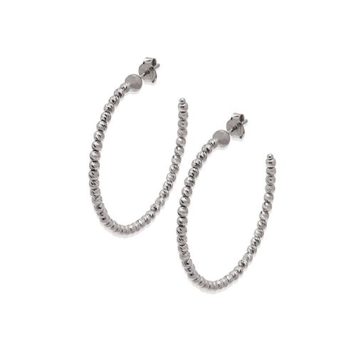 small round silver faceted bead open hoop earrings with post