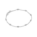 silver chain with oval faceted stationed beads with lobster clasp bracelet