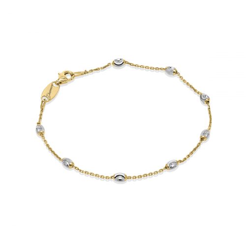 gold chain with silver oval faceted stationed beads with lobster clasp bracelet
