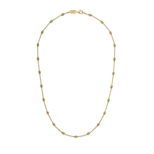 gold chain with stationed oval beads, lobster clasp