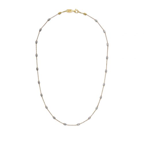 chain with stationed oval beads, gold chain with silver beads, gold lobster clasp