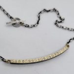 HORIZONTAL YELLOW BAR NECKLACE SET WITH 0.30CT IN DIAMONDS ON A 17” OXIDIZED SILVER CHAIN