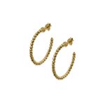 small round gold faceted bead open hoop earrings with post