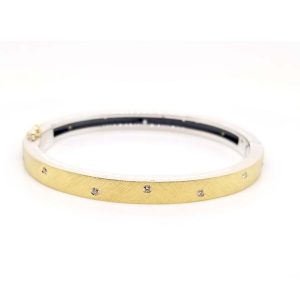 6MM BANGLE IN SILVER AND 18K GOLD SET WITH 0.28CT OF DIAMONDS